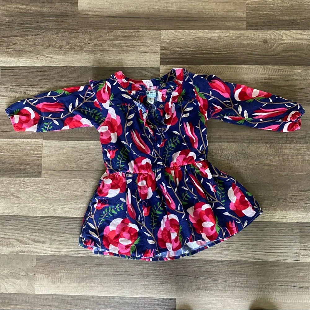 Kids Old Navy Blue and Red Floral Dress size 2 T